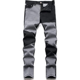 Men's Personality Gray and white splicing Jeans